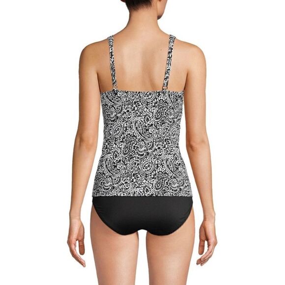 Lands End V-neck wrap plus size underwire adjustable blk white decor Paisley Var - Picture 2 of 5